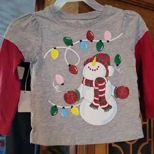 Festive Snowman Long Sleeve Tee - Gray and Red